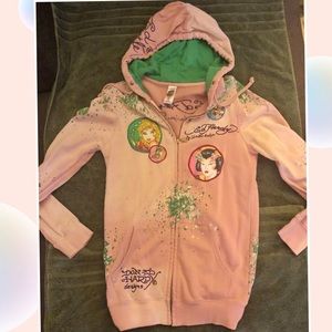 Ed hardy washed out zip up hoodie sweatshirt